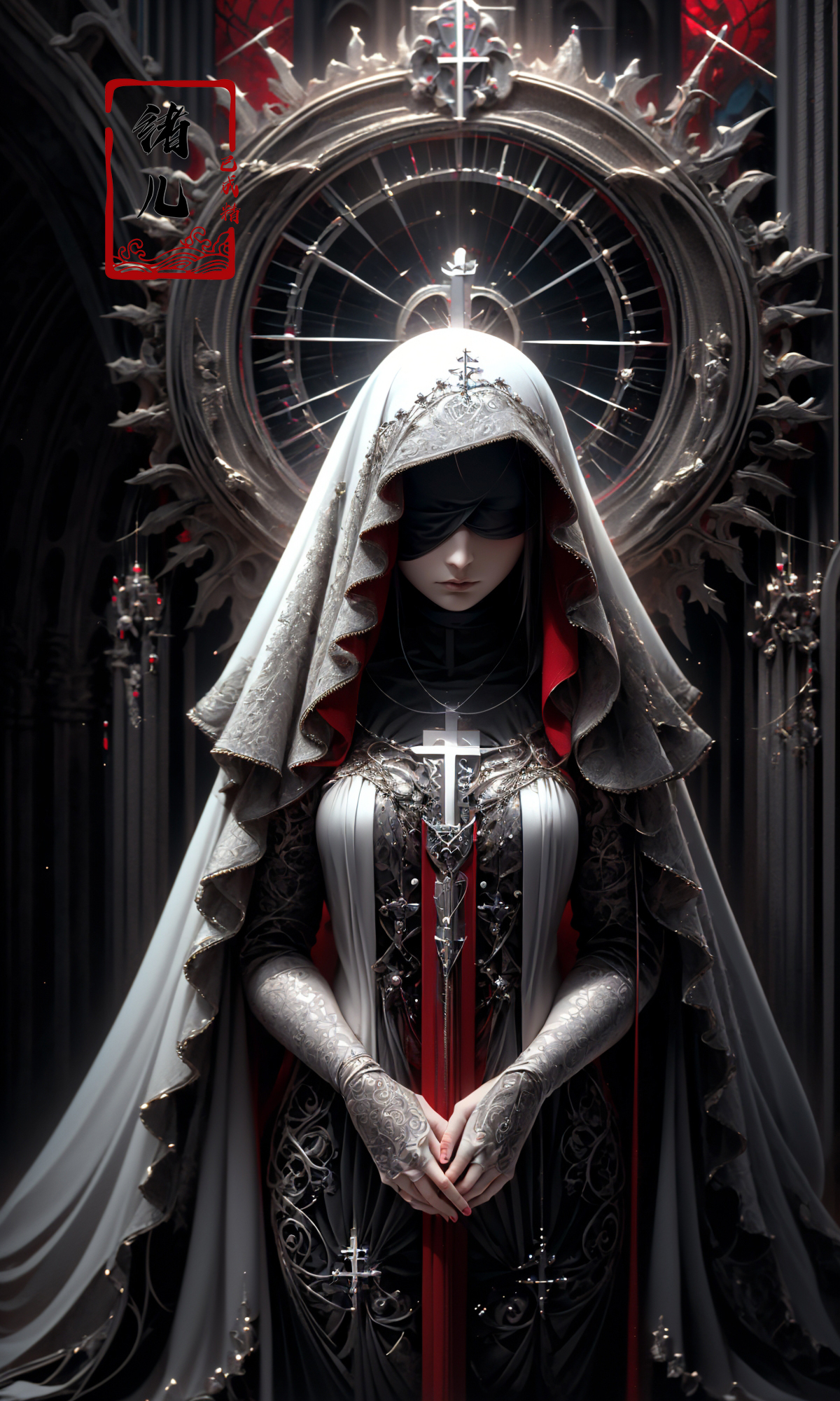 606247209521969212-1741006919-the goddess by shadrach jaroshelev, in the style of gothic futurism, dark white and light red, hyper-detailed illustrations, uhd.jpg